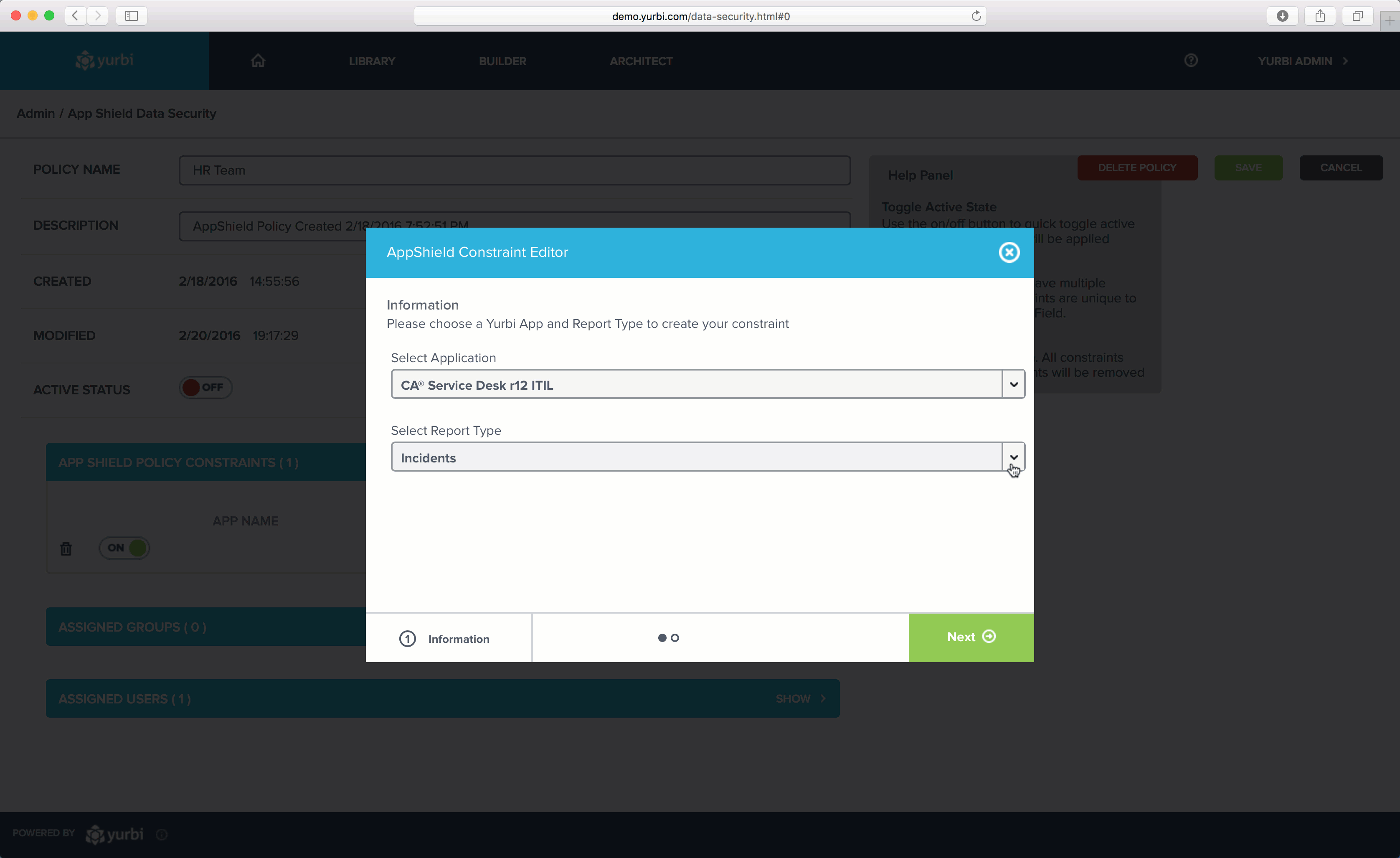 Yurbi App Shield Select Report Type