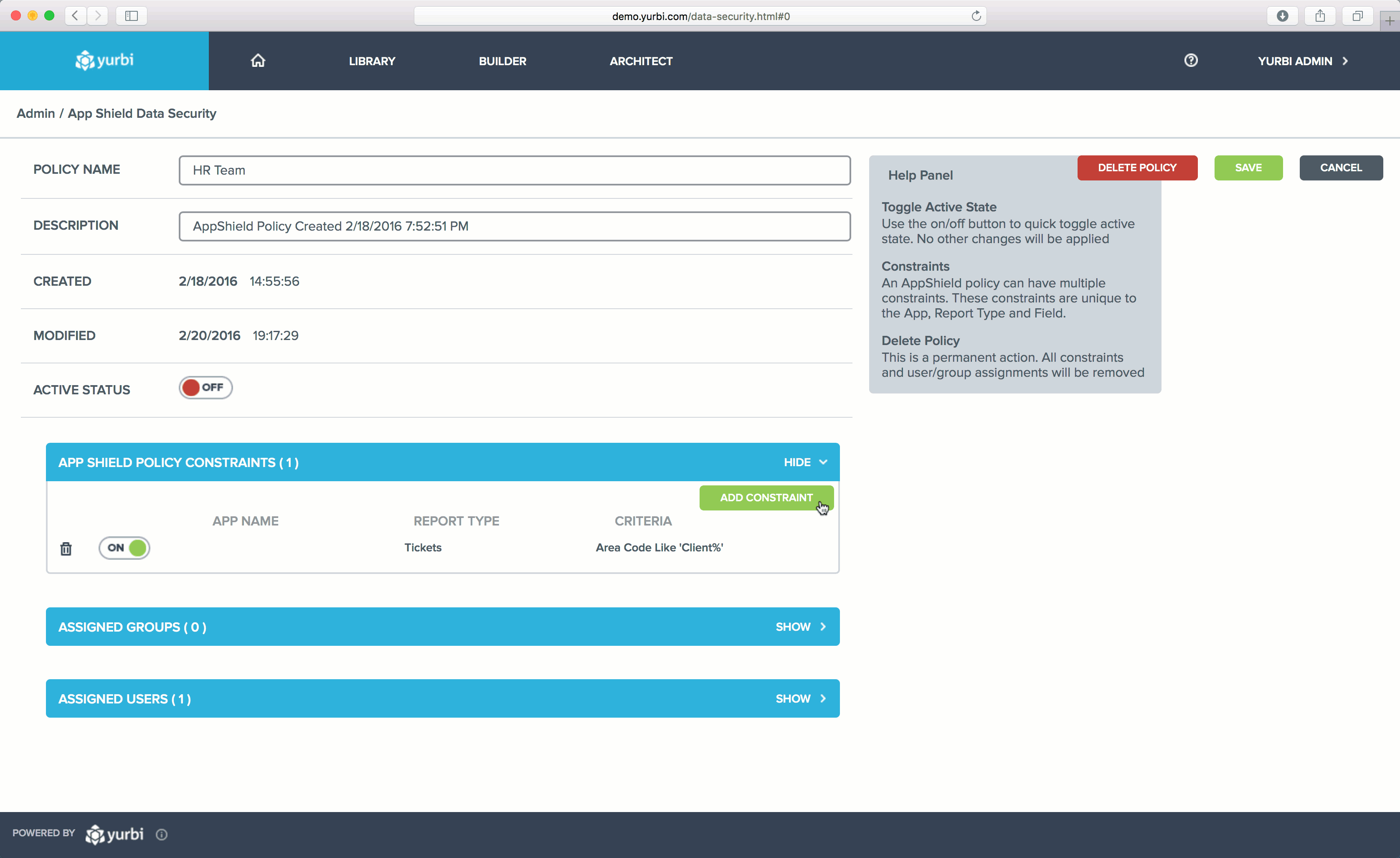 Yurbi App Shield Add Constraints from Multiple Data Sources